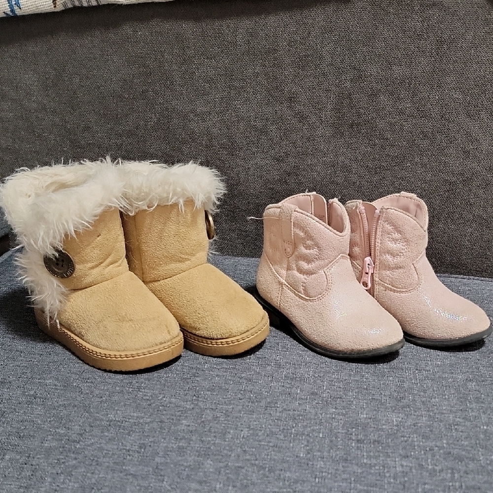 Tan and Pink Toddler Boots Set